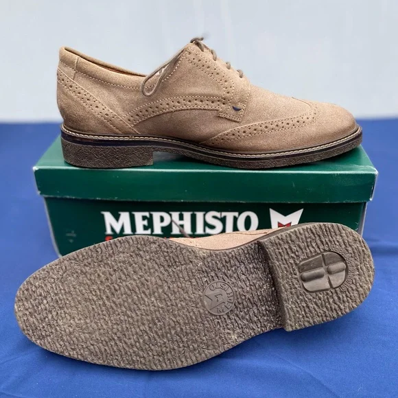 Mephisto Geffray Taupe Suede Wing Tip Suede Oxford